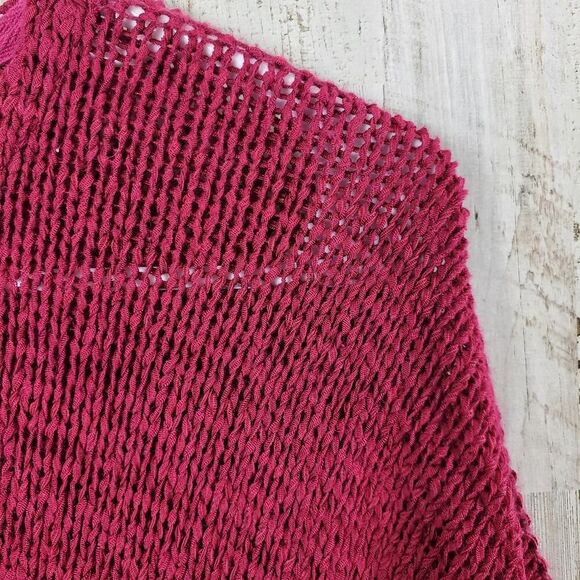 Maurices Boxy Loose Knit Fringe Shawl Sweater Maroon OSFM - Picture 6 of 11